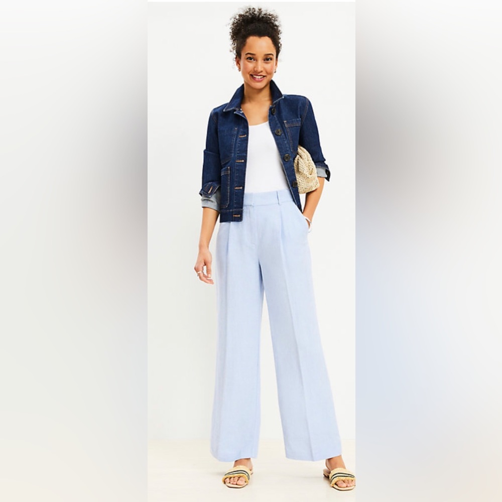 Loft Peyton Trouser Pants in Chambray Linen Blend size 6